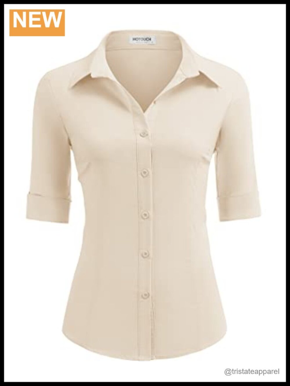 Women's Button Down Shirt 3/4 Sleeve Stretch Business Blouse